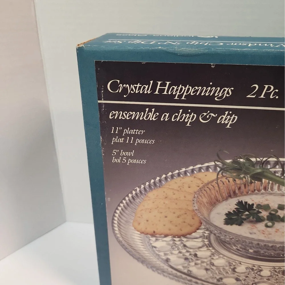 Indiana Glass Crystal Happenings 2 Pc. Windsor Chip 'N' Dip Set VTG w/ Box